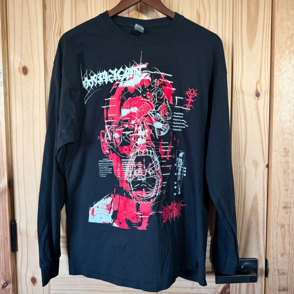 Anthropic Band Long Sleeve Graphic T-Shirt Black Red Skull XL Heavy Cotton